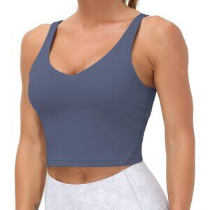 👑Women's Ink Blue Pullover Longline Soft Padded Wirefree Athletics Sports Bra